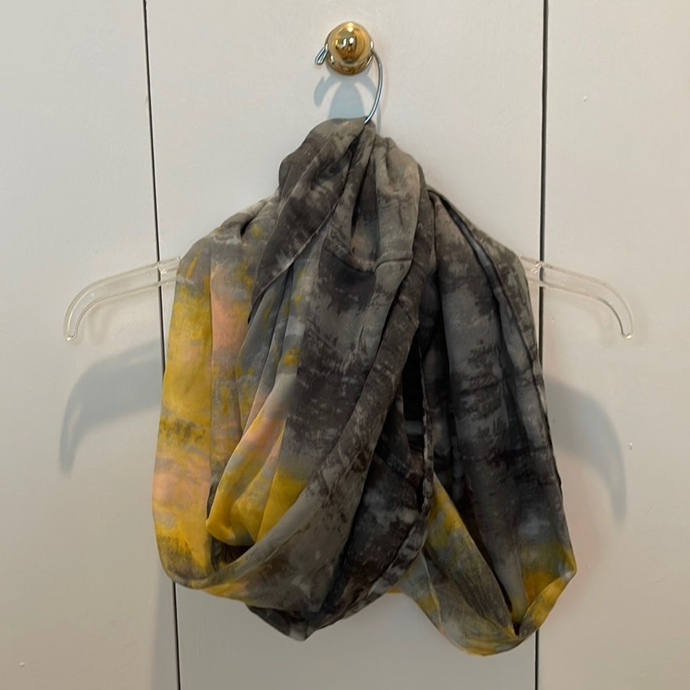 Gray, Yellow and Pale Pink Lightweight Infinity Scarf